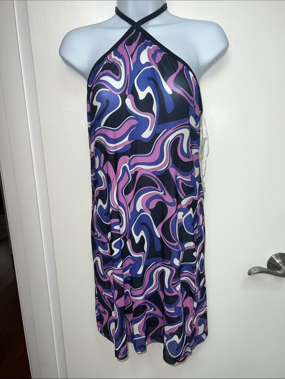 Miken Juniors' High-Neck Sleeveless Swim Cover-Up Purple & Black Size Medium NWT